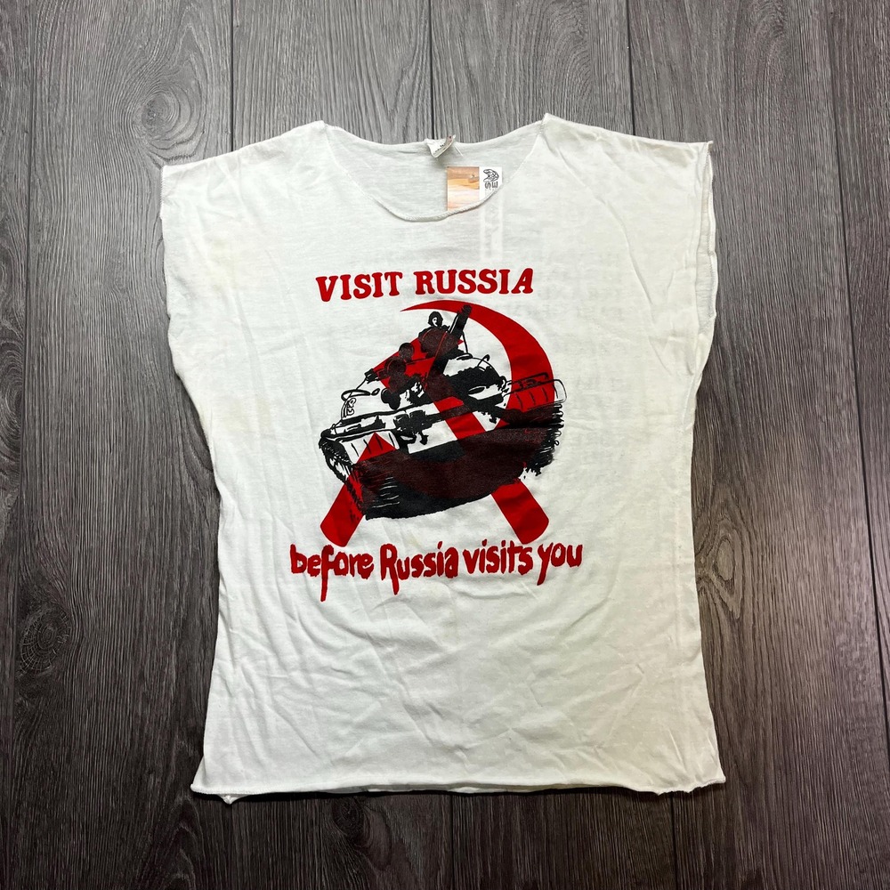 Vintage Visit Russia Before Russia Visits You White Shirt Small 1980 Tour Shirt